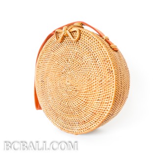 Rattan hand woven ata handbag lining full handmade circle short handle 